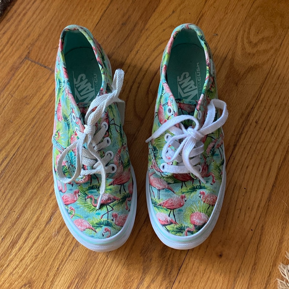 Vans Turqoiuse Aqua Pink Flamingo Palm Tree Leaves Sz 6.5 Shoes Sneakers